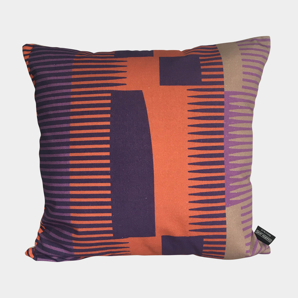 Square Combed Stripe Cushion - Aubergine, Terracotta + Lilac