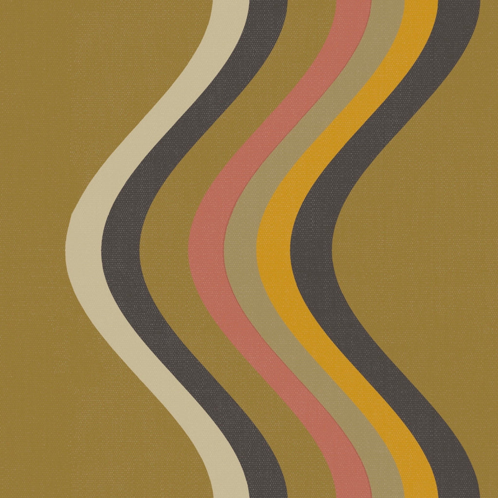Broad Curvy Retro Stripe wallpaper - Ochre