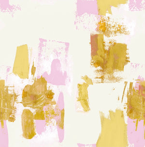 Abstract Painterly Wallpaper- White, Pink & Mustard