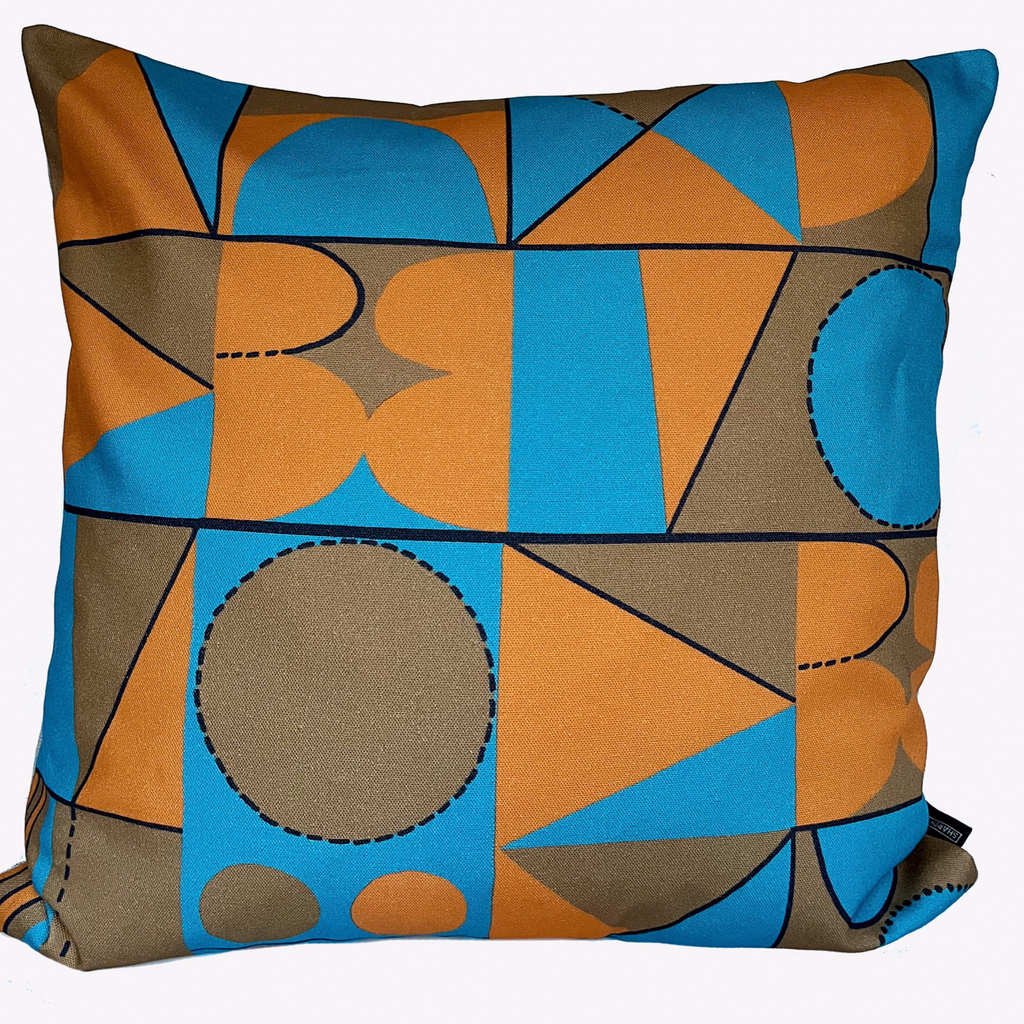 Taking Shape Cushion - Linen, Orange + Blue