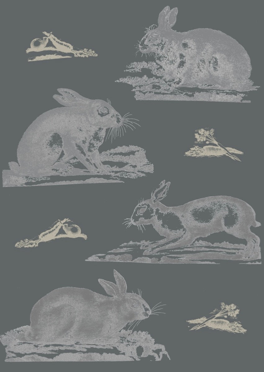 Rabbits Wallpaper - Grey