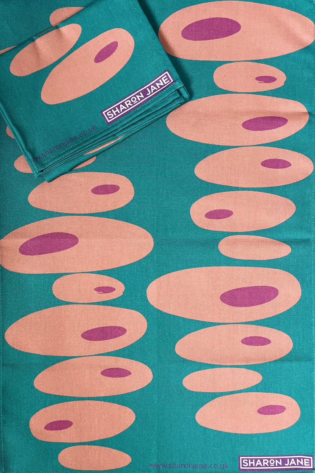 Pebbles Tea Towel - Turquoise  + Pink