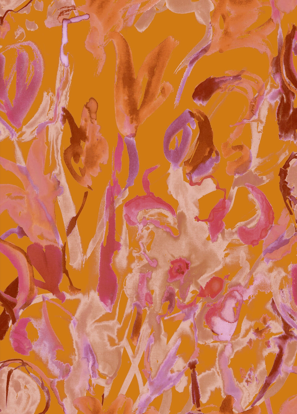 Abstract Watercolour Floral Wallpaper - Orange