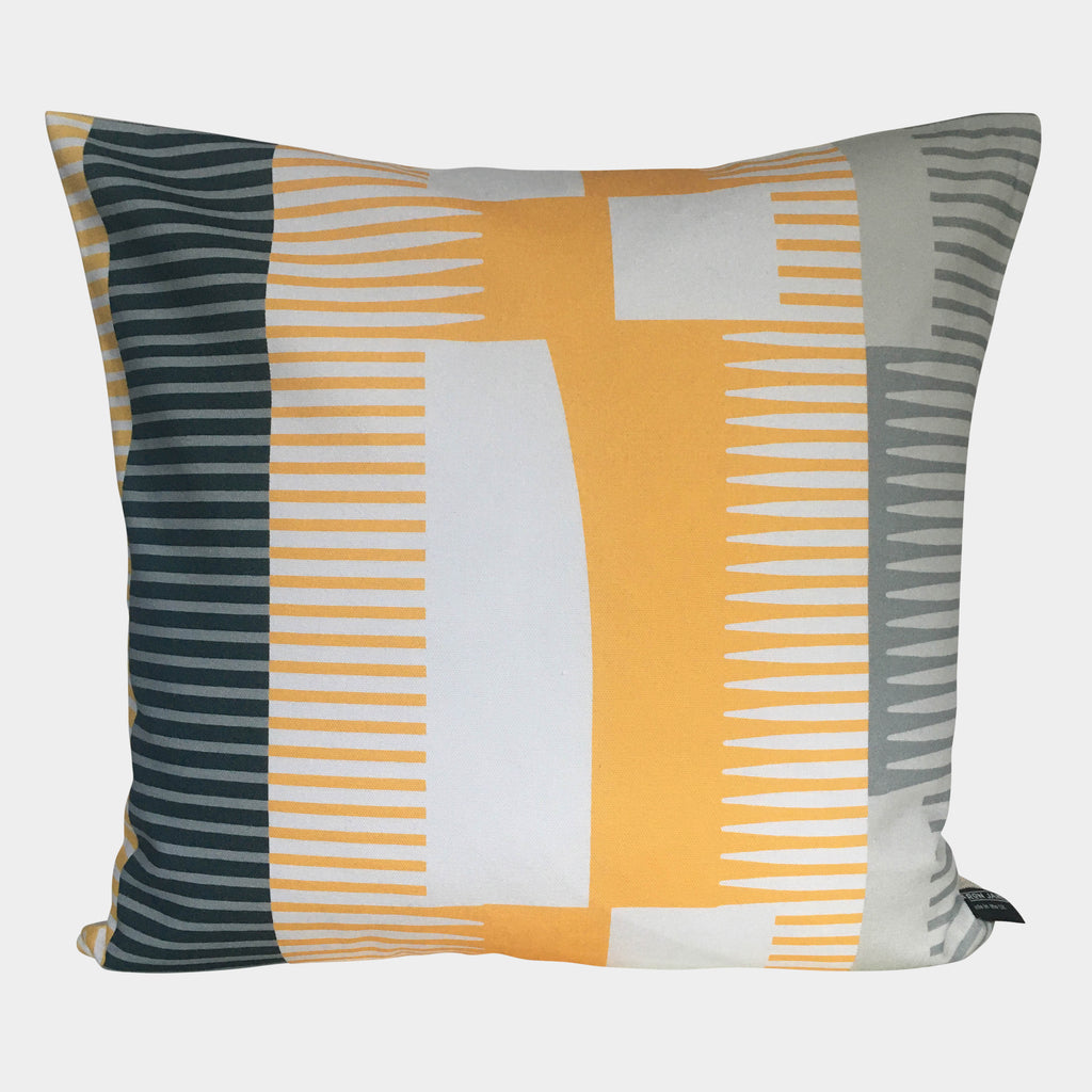 Square Combed Stripe Cushion - Yellow, White + Black