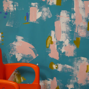 Abstract Painterly Wallpaper- Aqua & Plaster