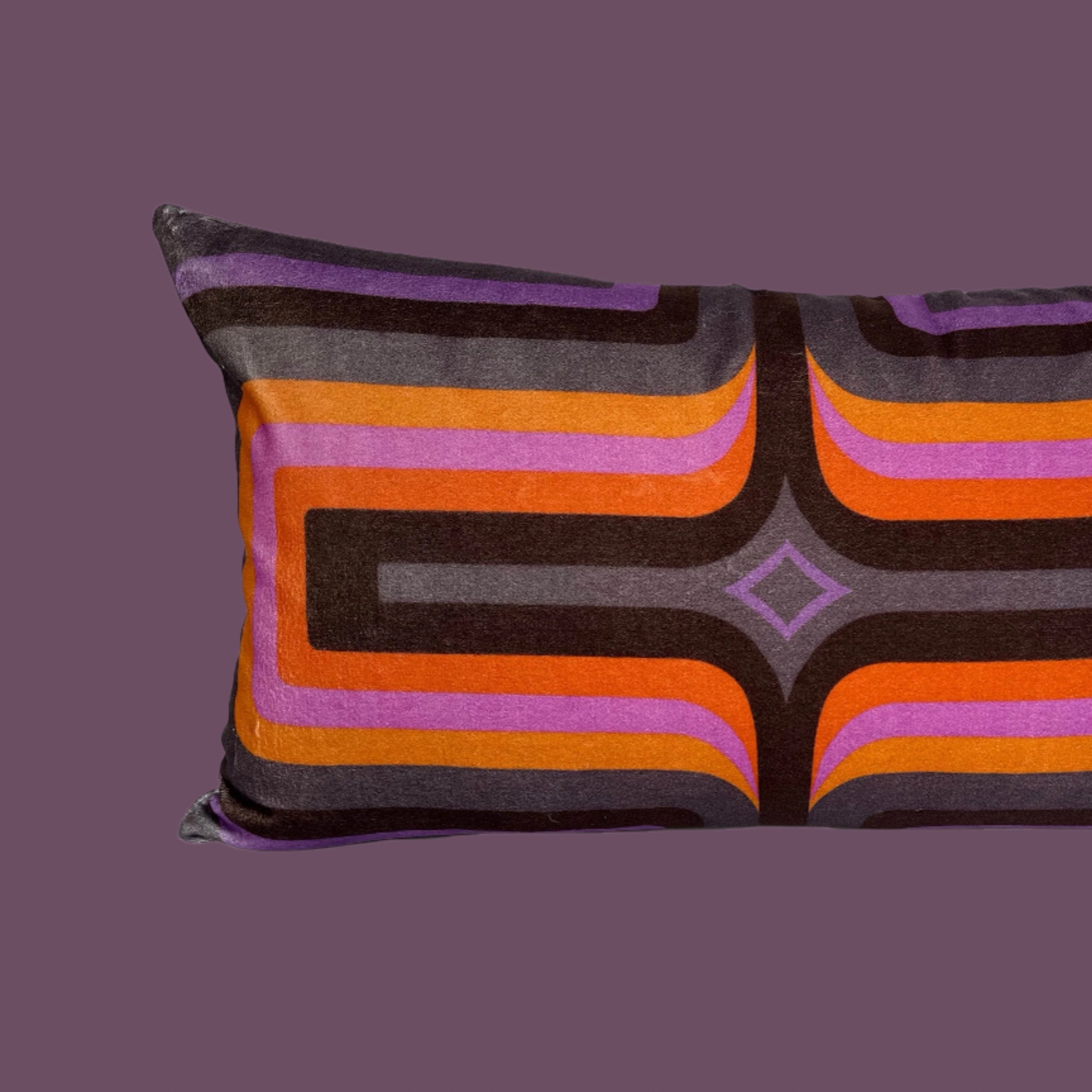 NEW - Retro Geometric Velvet - Purple + Orange