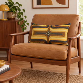 Retro Geometric Velvet Cushion - Saffron