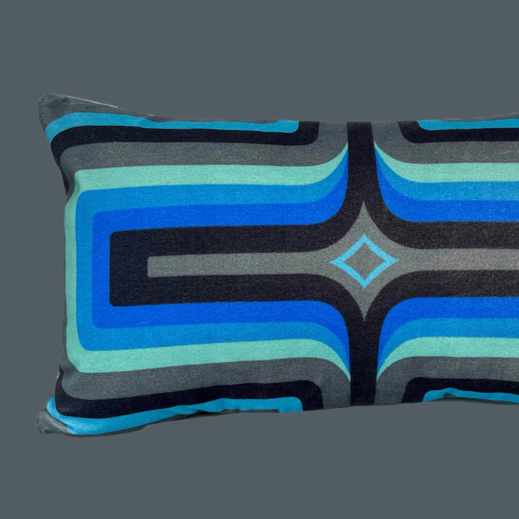 NEW - Retro Geometric Velvet Cushion - Cobalt + Grey