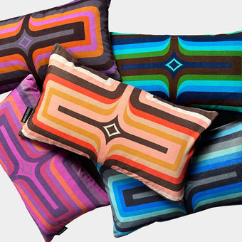 Retro Geometric Velvet Cushion - Navy