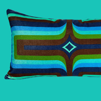 Retro Geometric Velvet Cushion - Navy