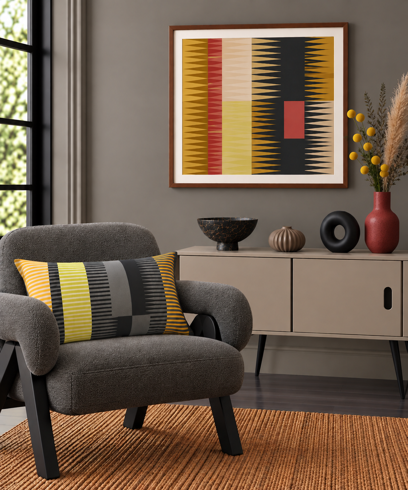 Combed Stripe Cushion - Lemon