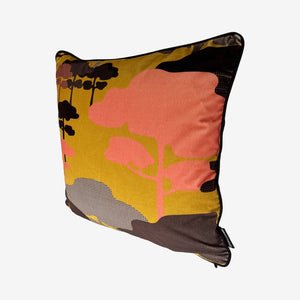 Retro Tree Velvet Cushion - Ochre, Coral + Graphite