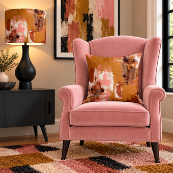 Abstract Painterly Velvet Cushion - Tan