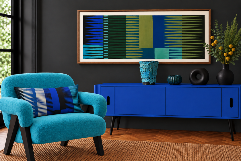 Combed Stripe Cushion - Cobalt