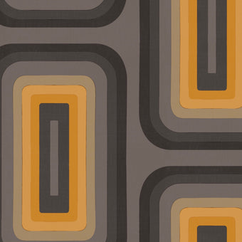 Retro Oblong Geometric wallpaper - Grey + Mustard