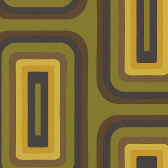 Retro Oblong Geometric wallpaper - Olive + Brown + Yellow