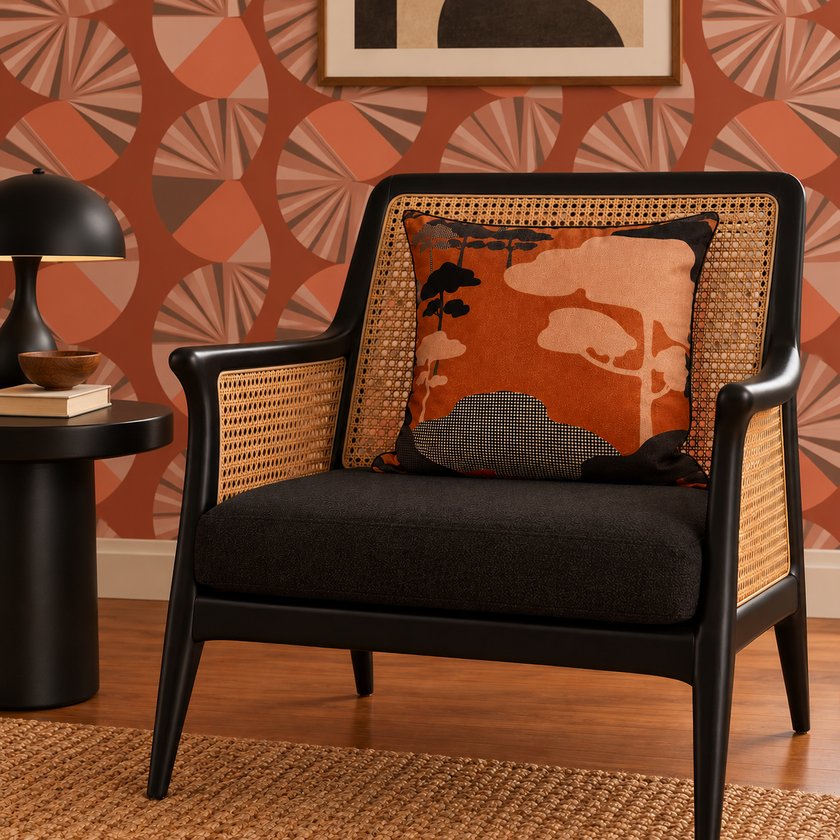 Cloud Tree Velvet Cushion - Burnt orange