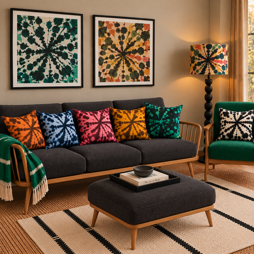 Tie Dye Circle  Velvet Cushion - Black