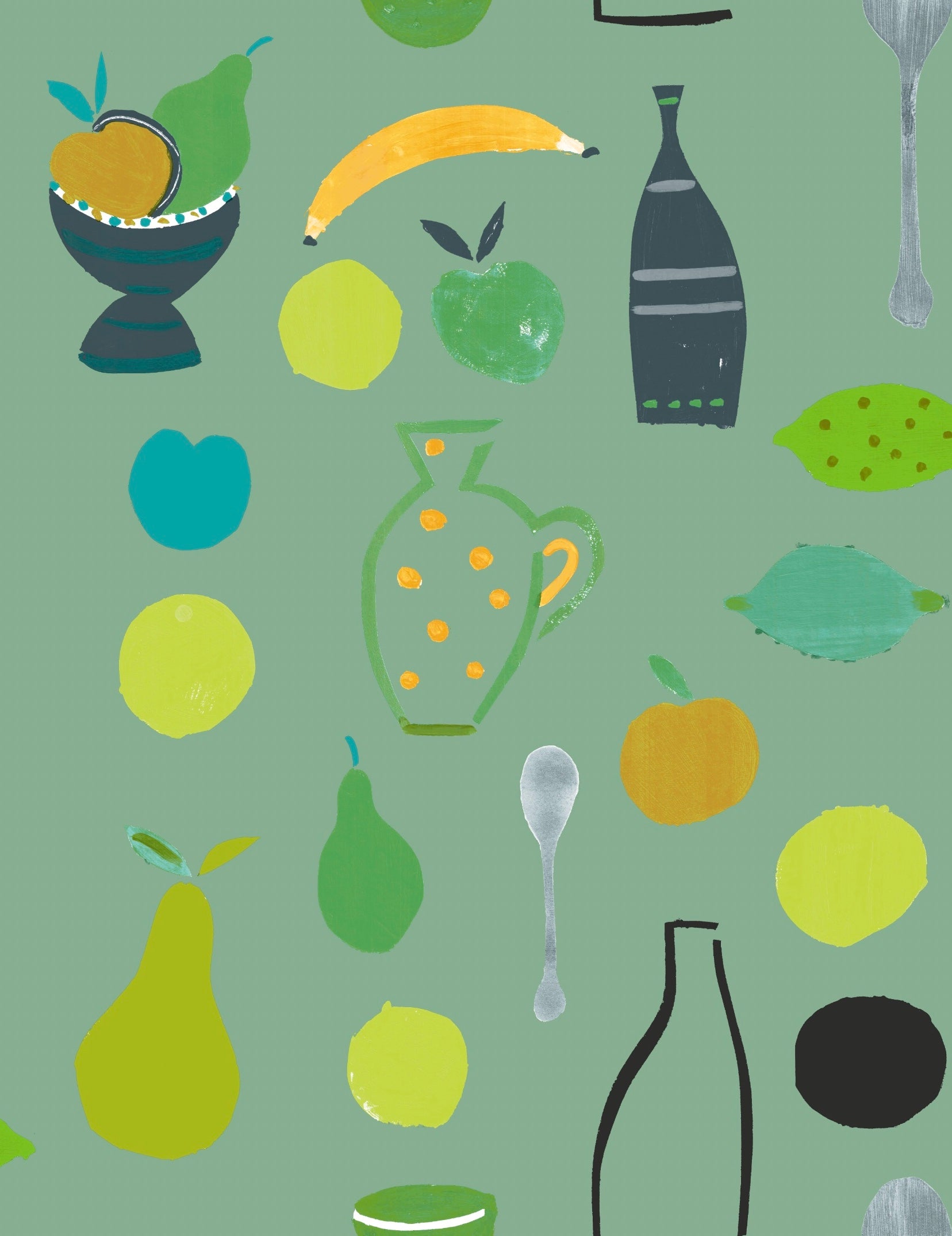 Naive Fruit Motif Wallpaper