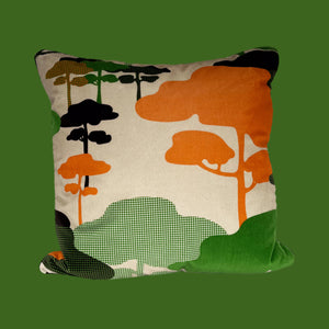 Retro Tree Velvet Cushion - Orange + Green