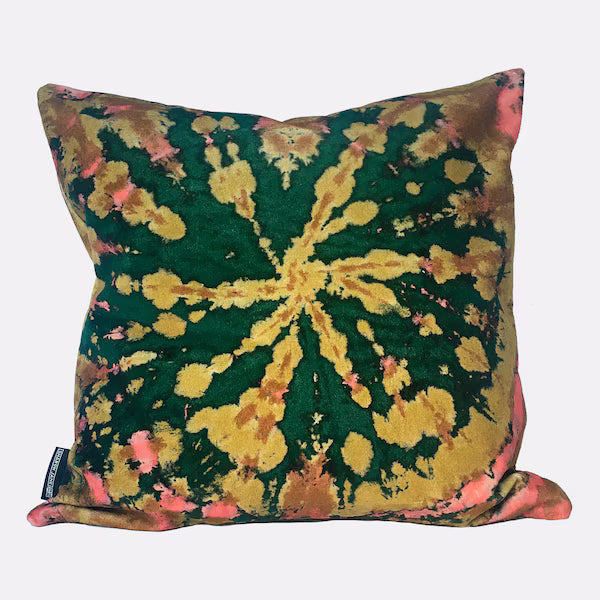 Tie Dye Circle  Velvet Cushion - Black