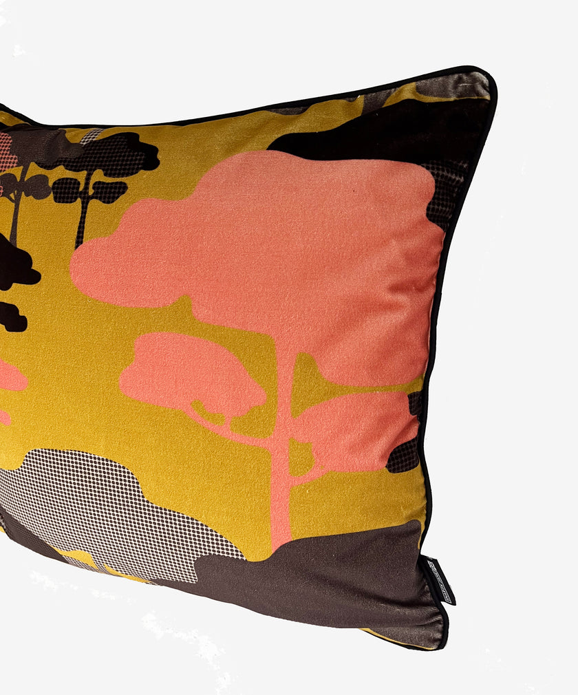 Cloud Tree Velvet Cushion - Ochre