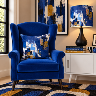 Abstract painterly Velvet Cushion - Lapis