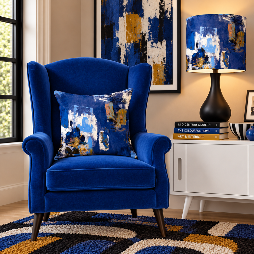 Abstract painterly Velvet Cushion - Lapis