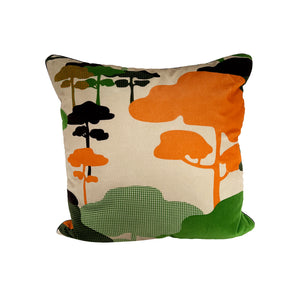 Retro Tree Velvet Cushion - Orange + Green