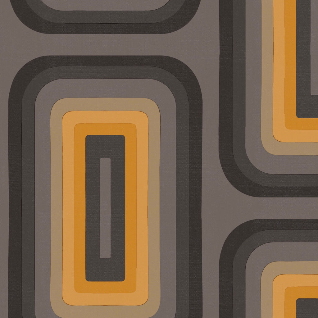 Retro Oblong Geometric wallpaper - Grey + Mustard