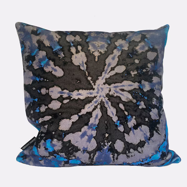 Tie Dye Circle  Velvet Cushion - Black