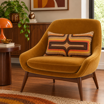 Retro Geometric Velvet Cushion - Tan