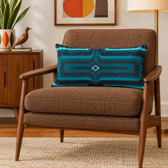 Retro Geometric Velvet Cushion - Sapphire