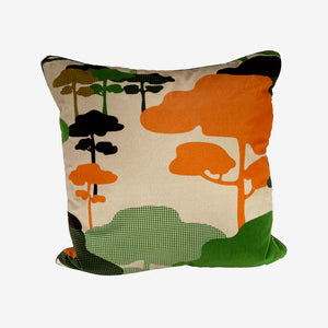 Retro Tree Velvet Cushion - Orange + Green