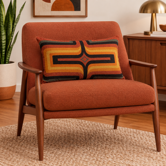 Retro Geometric Velvet Cushion - Terracotta