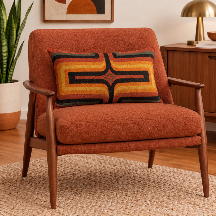 Retro Geometric Velvet Cushion - Terracotta