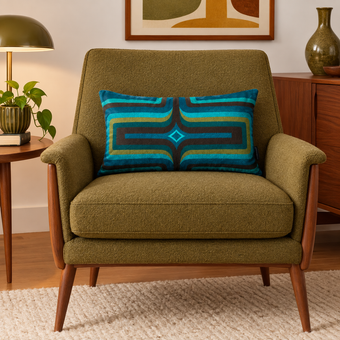 Retro Geometric Velvet Cushion - Turquoise
