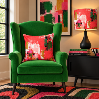Abstract painterly Velvet Cushion - Bright coral