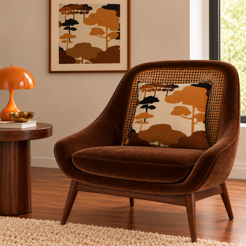 Cloud  Tree Velvet Cushion - Tan