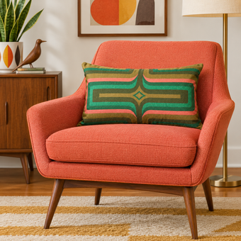Retro Geometric Velvet Cushion - Olive