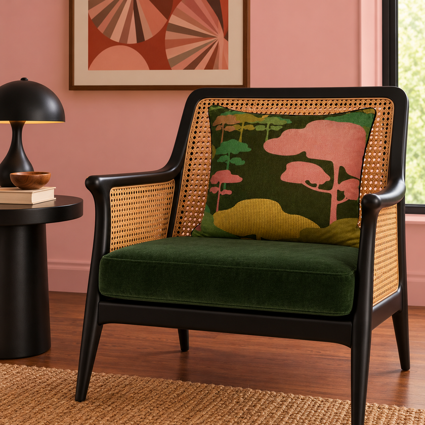 Cloud Tree Velvet Cushion - Hunter green