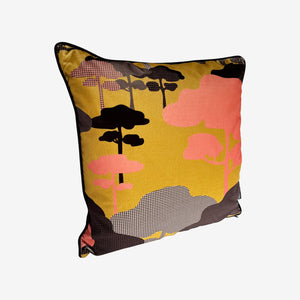 Retro Tree Velvet Cushion - Ochre, Coral + Graphite