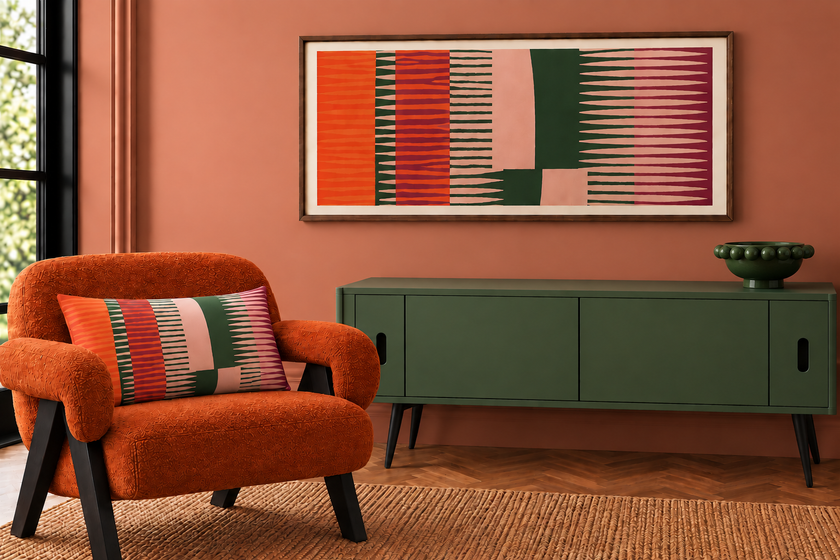 Combed Stripe Cushion - Vermilion