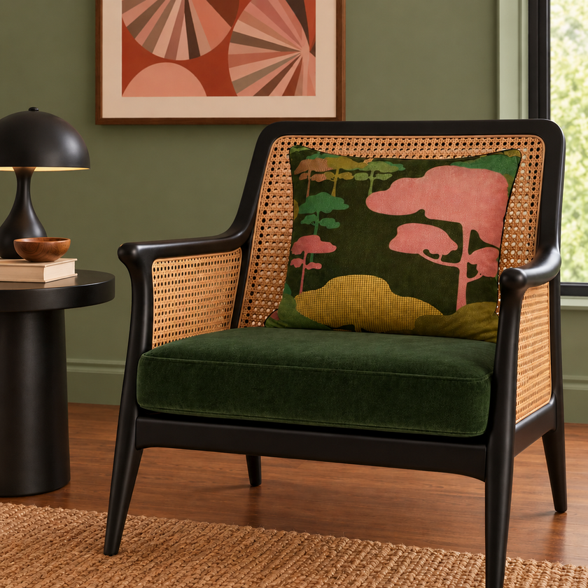Cloud Tree Velvet Cushion - Hunter green