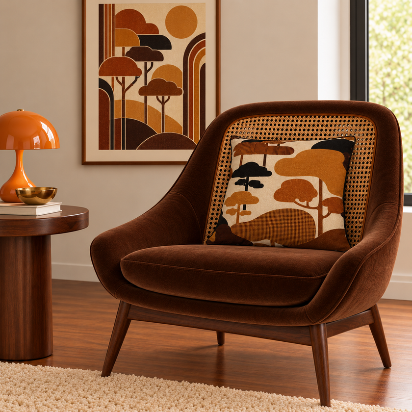 Cloud  Tree Velvet Cushion - Tan