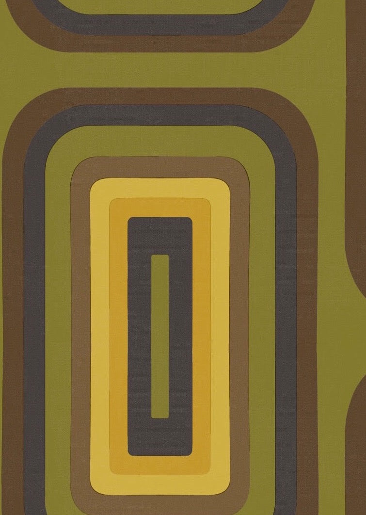 Retro Oblong Geometric wallpaper - Olive + Brown + Yellow