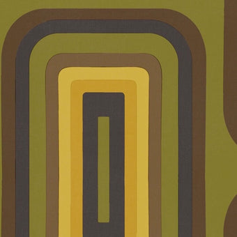 Retro Oblong Geometric wallpaper - Olive + Brown + Yellow