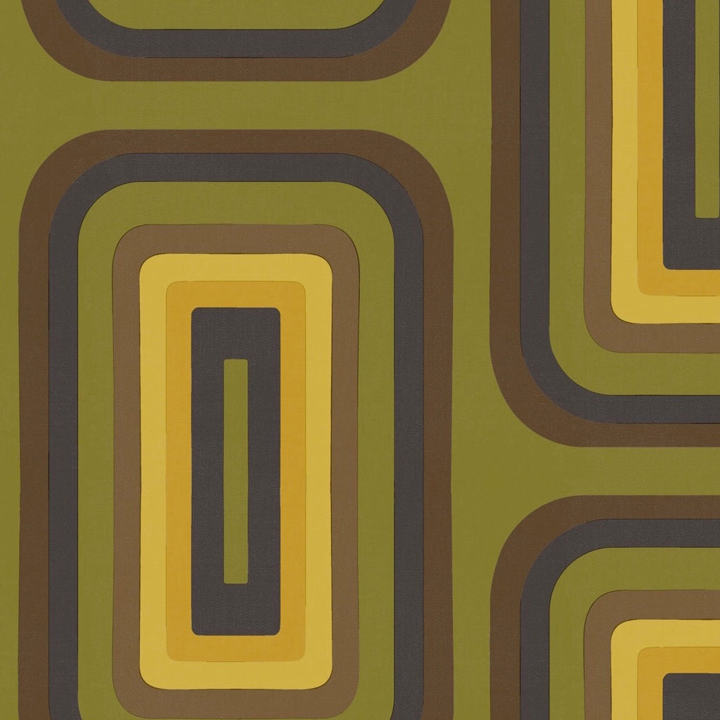 Retro Oblong Geometric wallpaper - Olive + Brown + Yellow