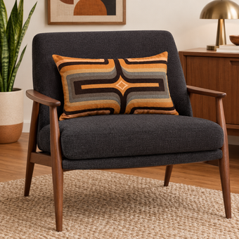 Retro Geometric Velvet Cushion - Caramel
