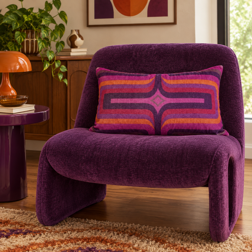 Retro Geometric Velvet - Cerise